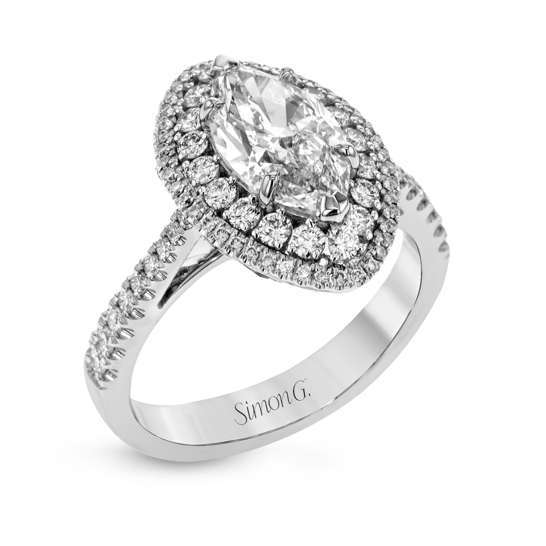 Marquise-Cut Double-Halo Engagement Ring In 18k Gold With Diamonds MR2827-A-MQ