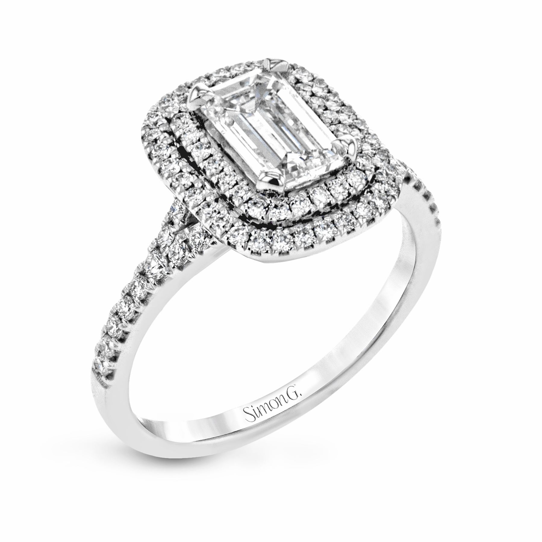 Emerald-Cut Double-Halo Engagement Ring In 18k Gold With Diamonds MR2884-EM