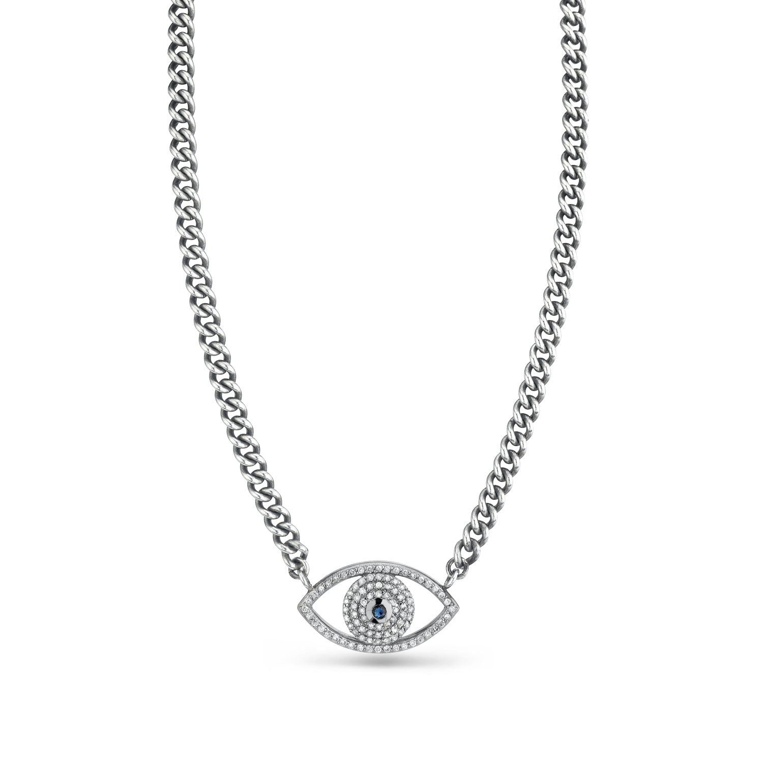Diamond and Sapphire Evil Eye on Short Chain Necklace N0000632 - TBird