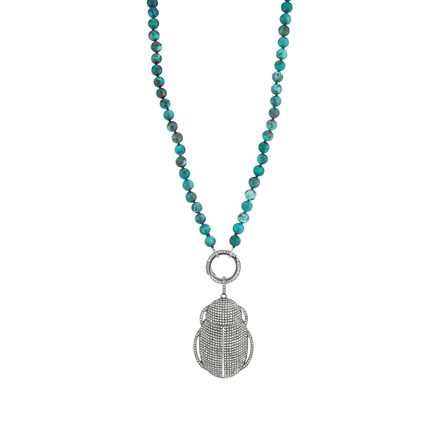 Chrysocolla Knotted Necklace With Diamond Scarab  N0001450 - TBird