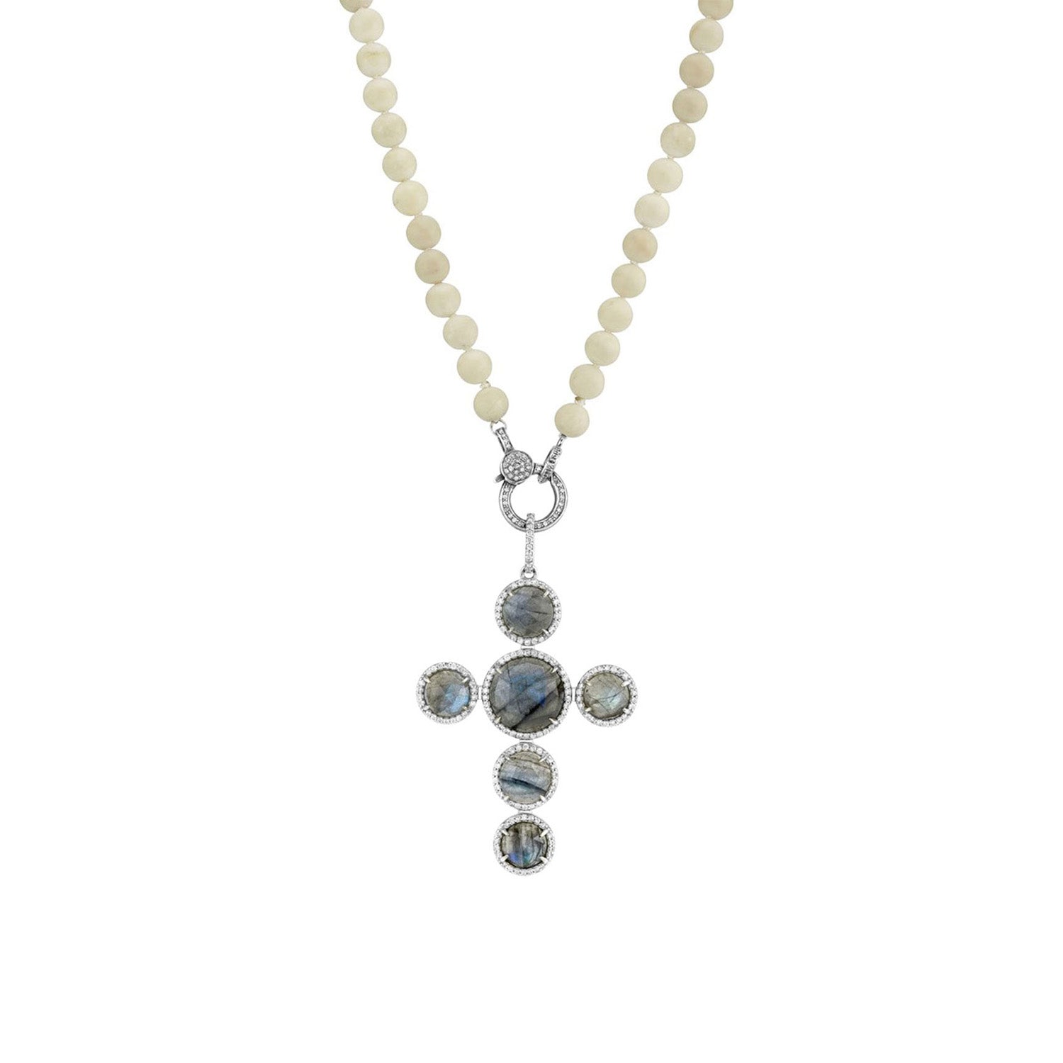 White Coral Knotted Necklace With Cross Pendant  N0001743 - TBird