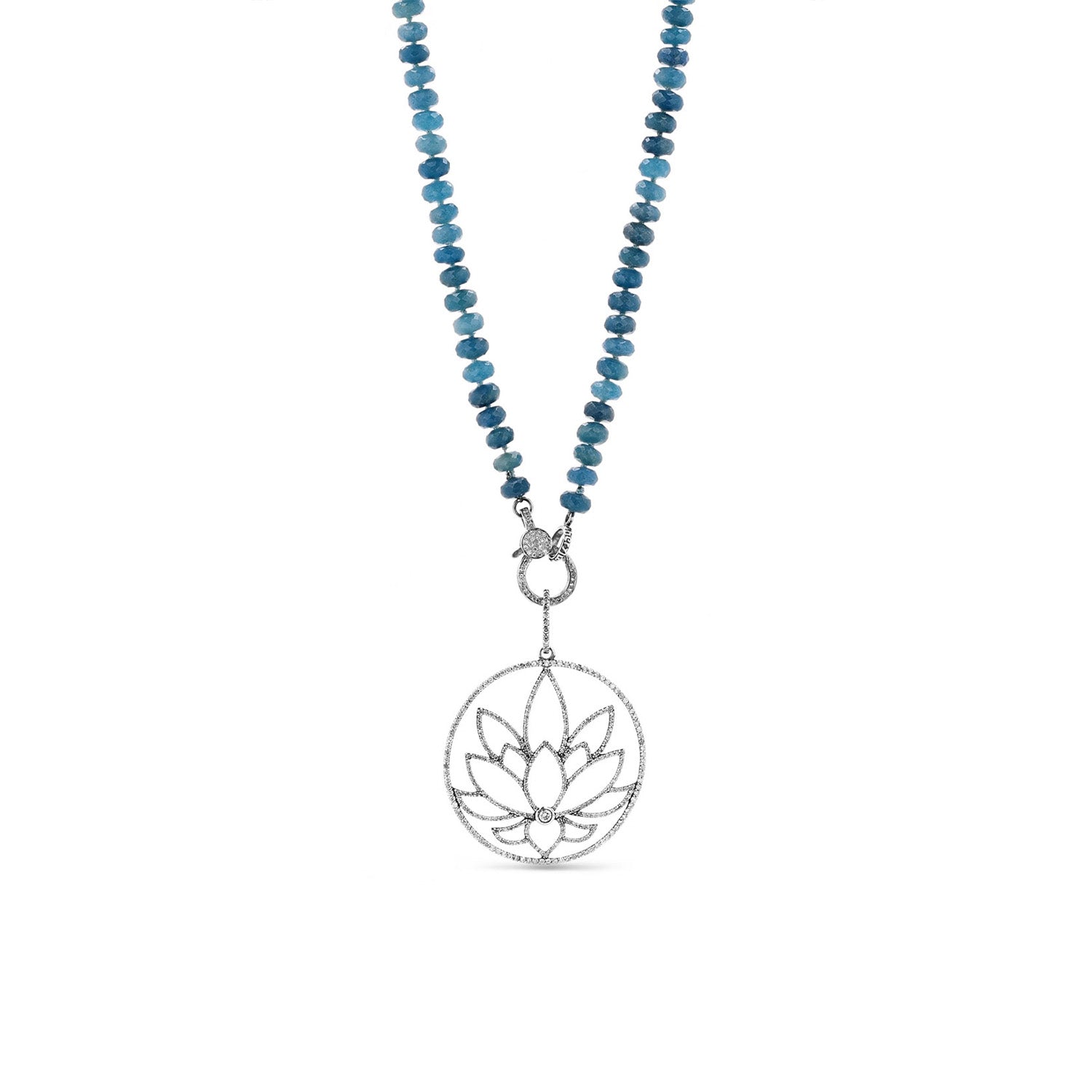 Diamond Lotus Flower on Paraiba Quartz Knotted Necklace N0002463 - TBird