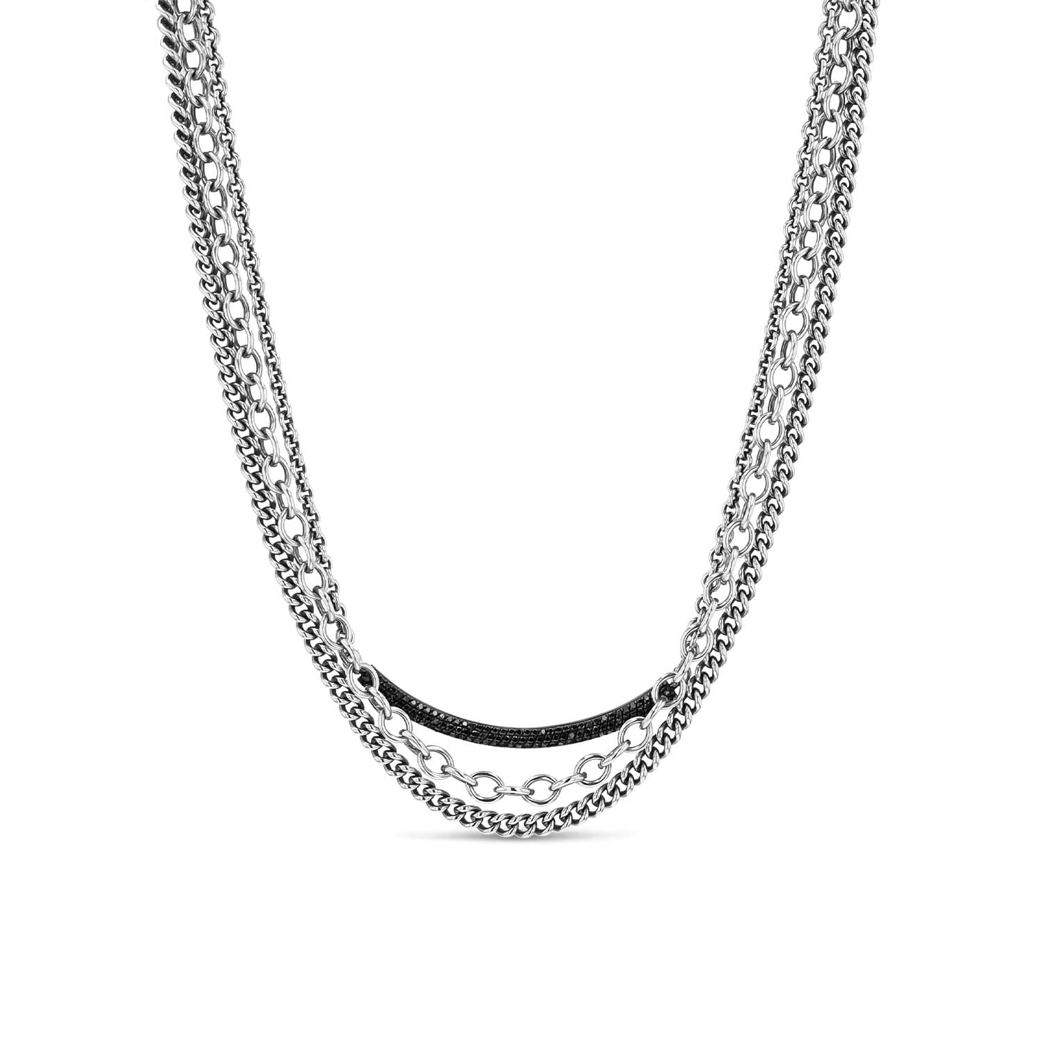 Triple Chain Necklace with Black Diamond Smile Bar  N0002516 - TBird