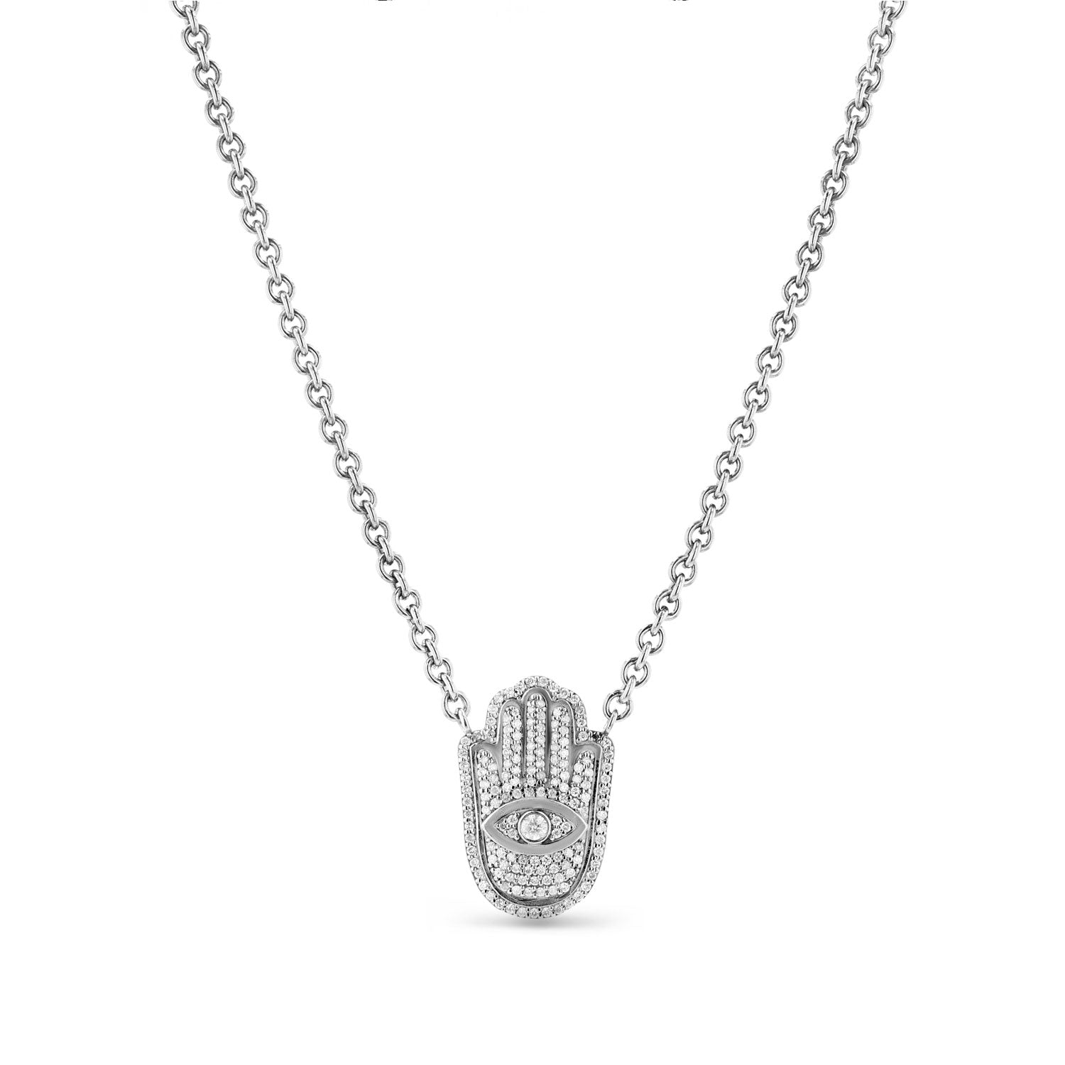 Diamond Hamsa with All Seeing Evil Eye Amulet Necklace N0002517 - TBird