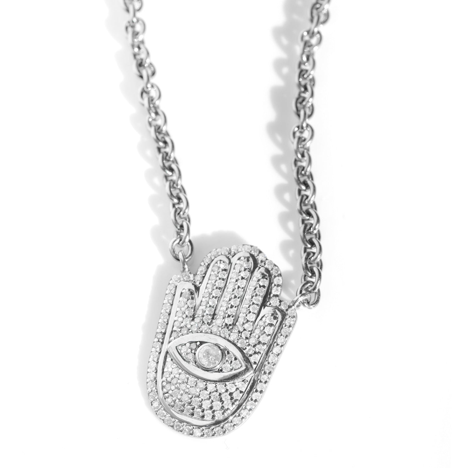 Diamond Hamsa with All Seeing Evil Eye Amulet Necklace N0002517 - TBird