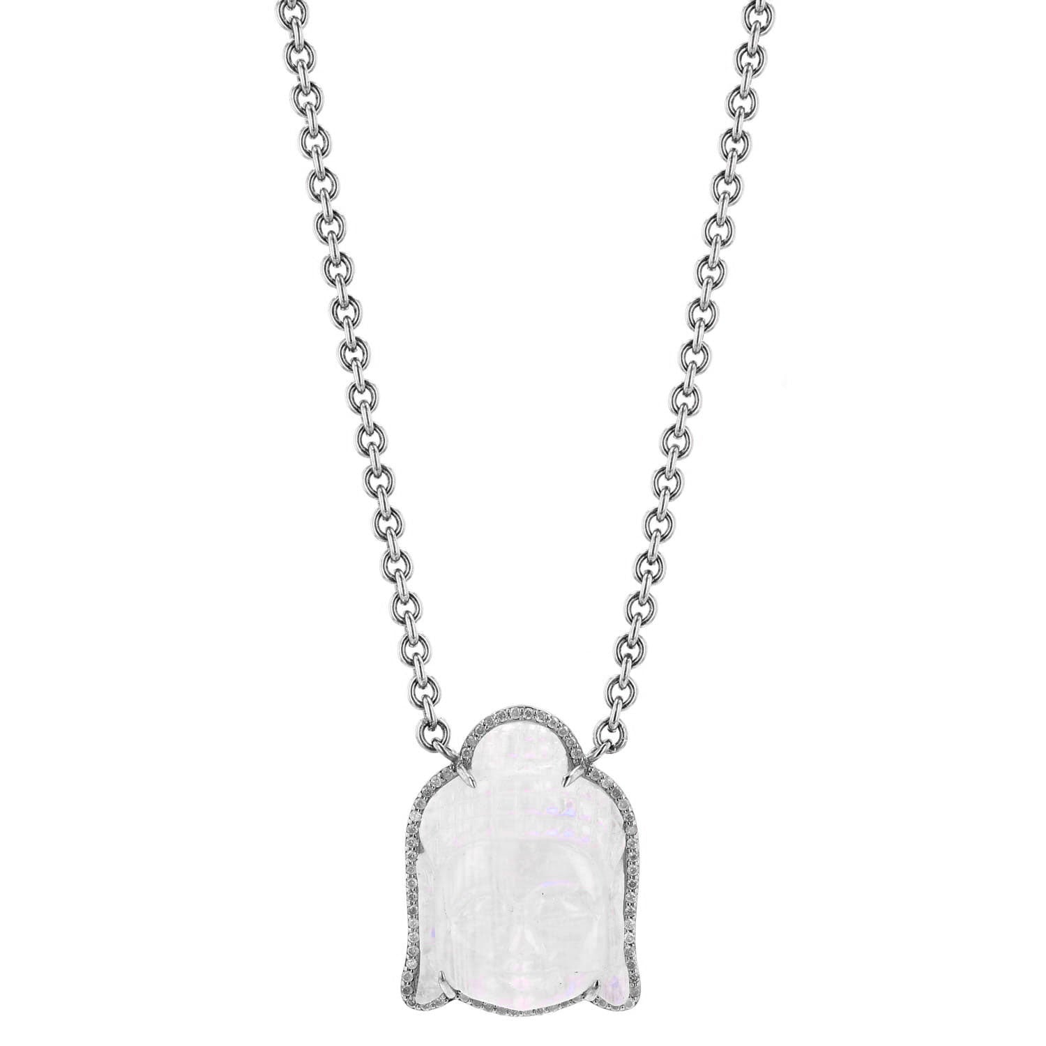 Carved Rainbow Moonstone Buddha Necklace N0002695 - TBird