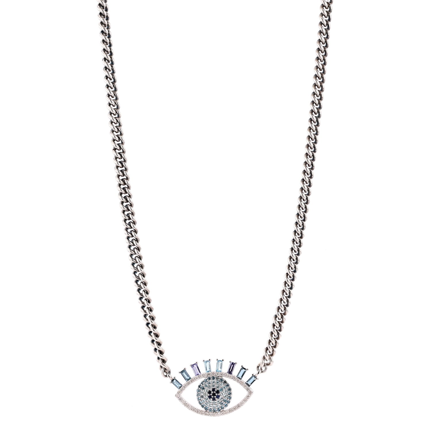 Open Eye Topaz and Tanzanite Evil Eye Necklace N0002731 - TBird