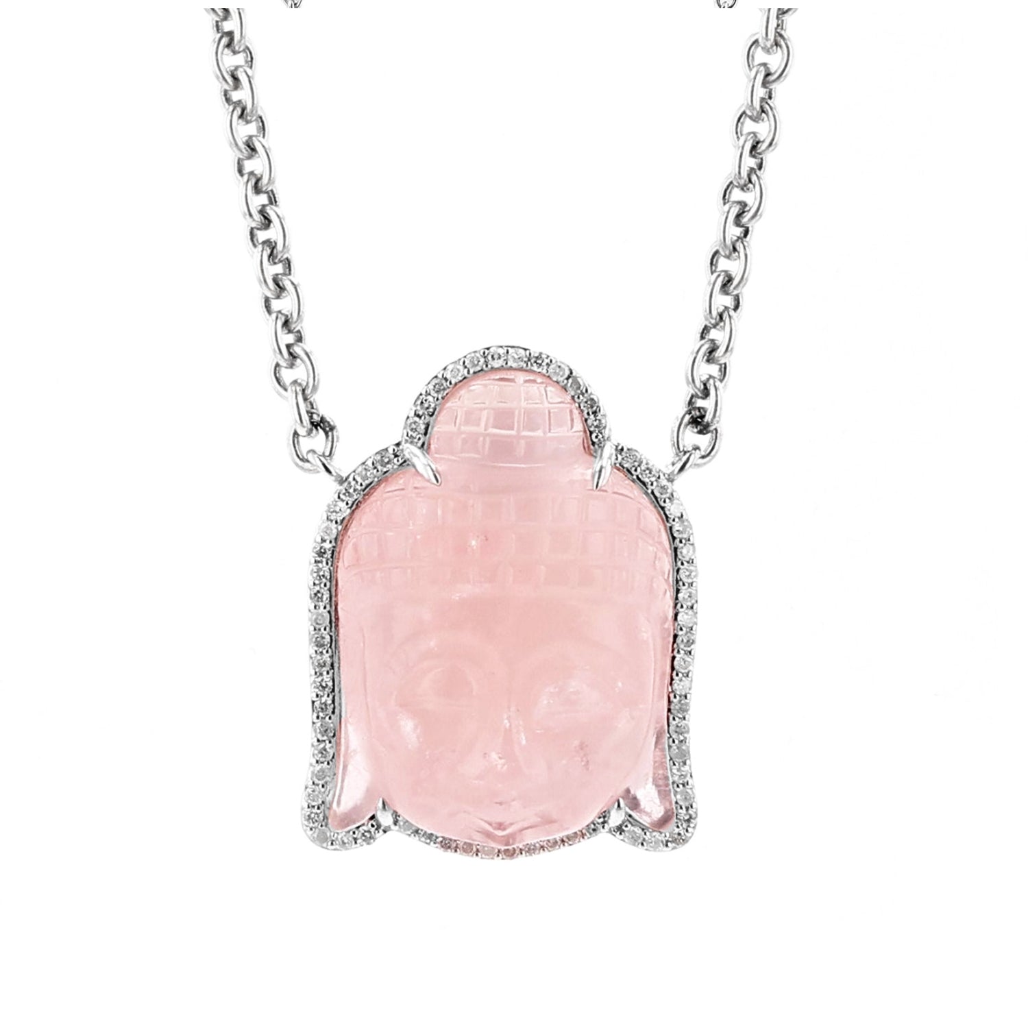 Rose Quartz and Diamond Buddha Pendant Chain Necklace - 19"  N0002752 - TBird