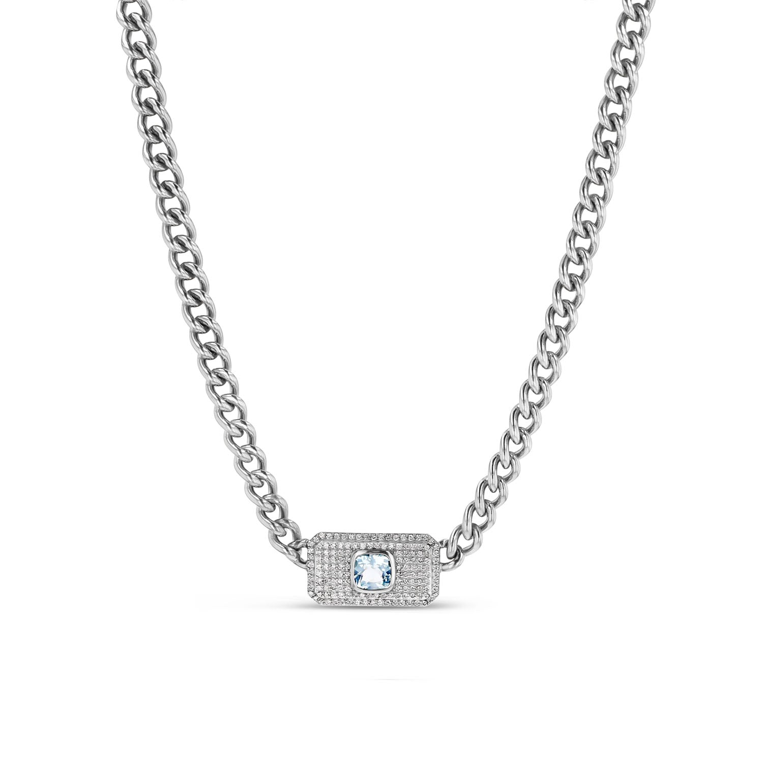 Aquamarine & Pave Diamond Pendant Chain Necklace - 16"  N0002879 - TBird