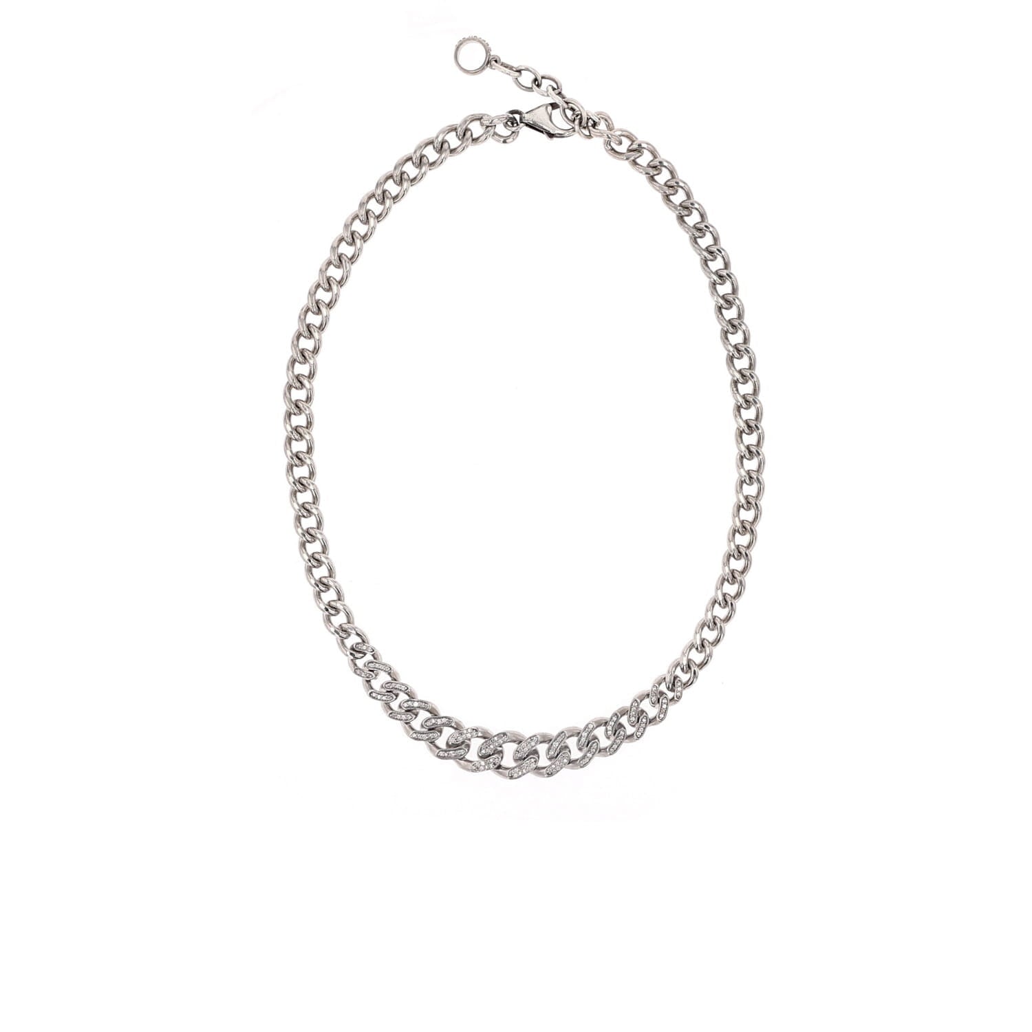 Tapered Cuban Link Chain Necklace with Pave Diamonds - 17"  N0002971 - TBird