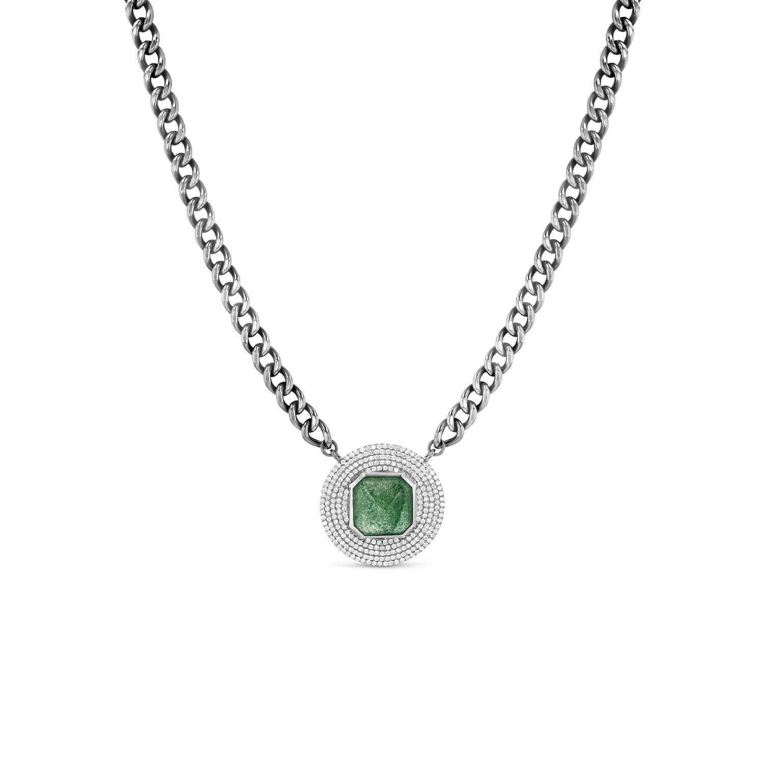 Green Quartz & Pave Diamond Pendant Curb Chain Necklace - 18"  N0002998 - TBird