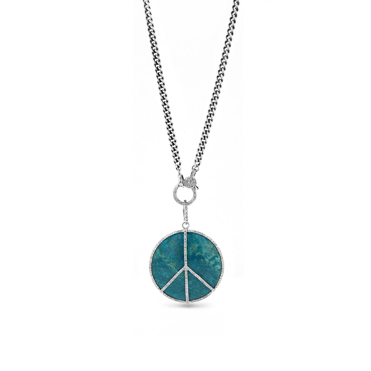 Chrysocolla Peace Pendant on Curb Chain Necklace - 38"  N0003067 - TBird