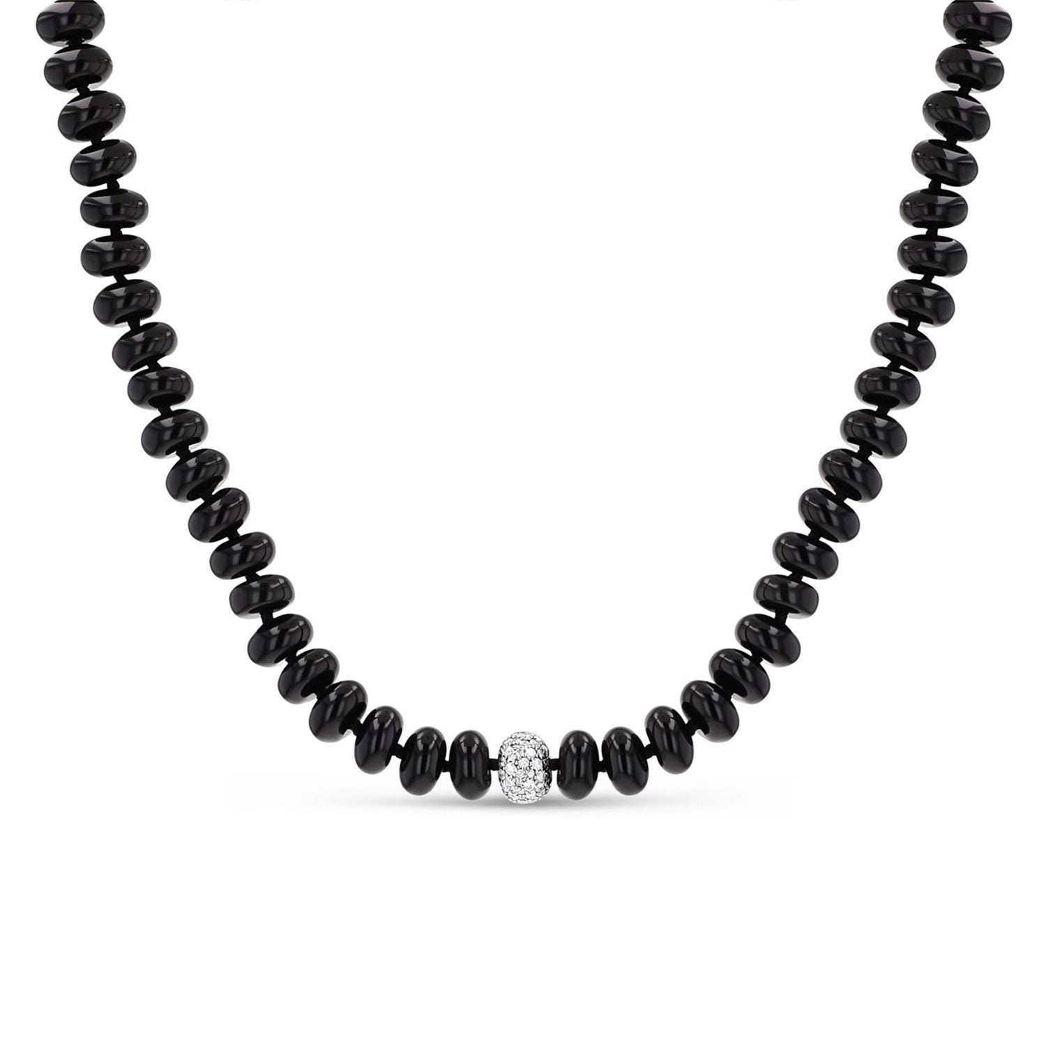 Onyx Knotted Necklace with Pave Diamond Donut - 16-18"  N0003115 - TBird