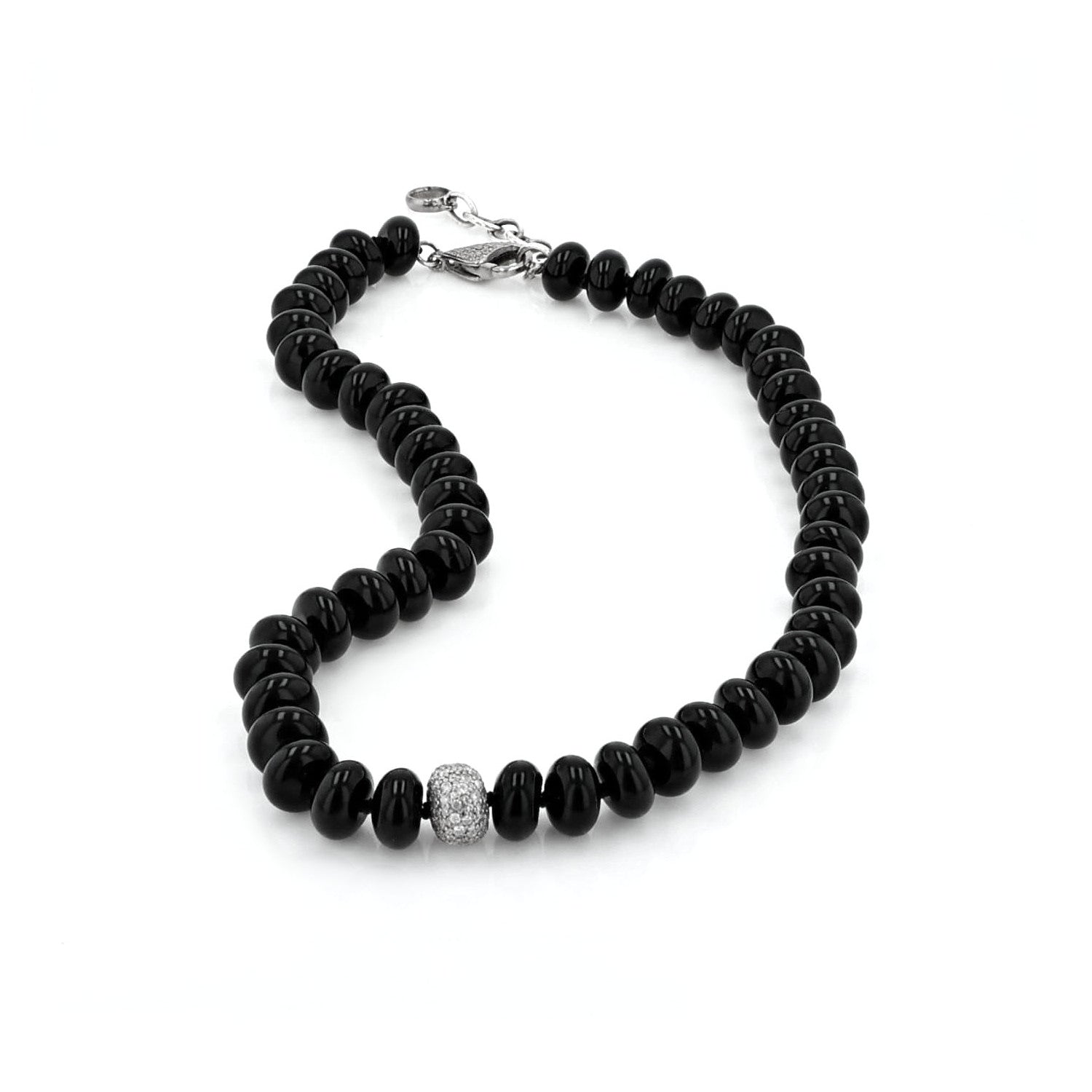 Onyx Knotted Necklace with Pave Diamond Donut - 16-18"  N0003115 - TBird