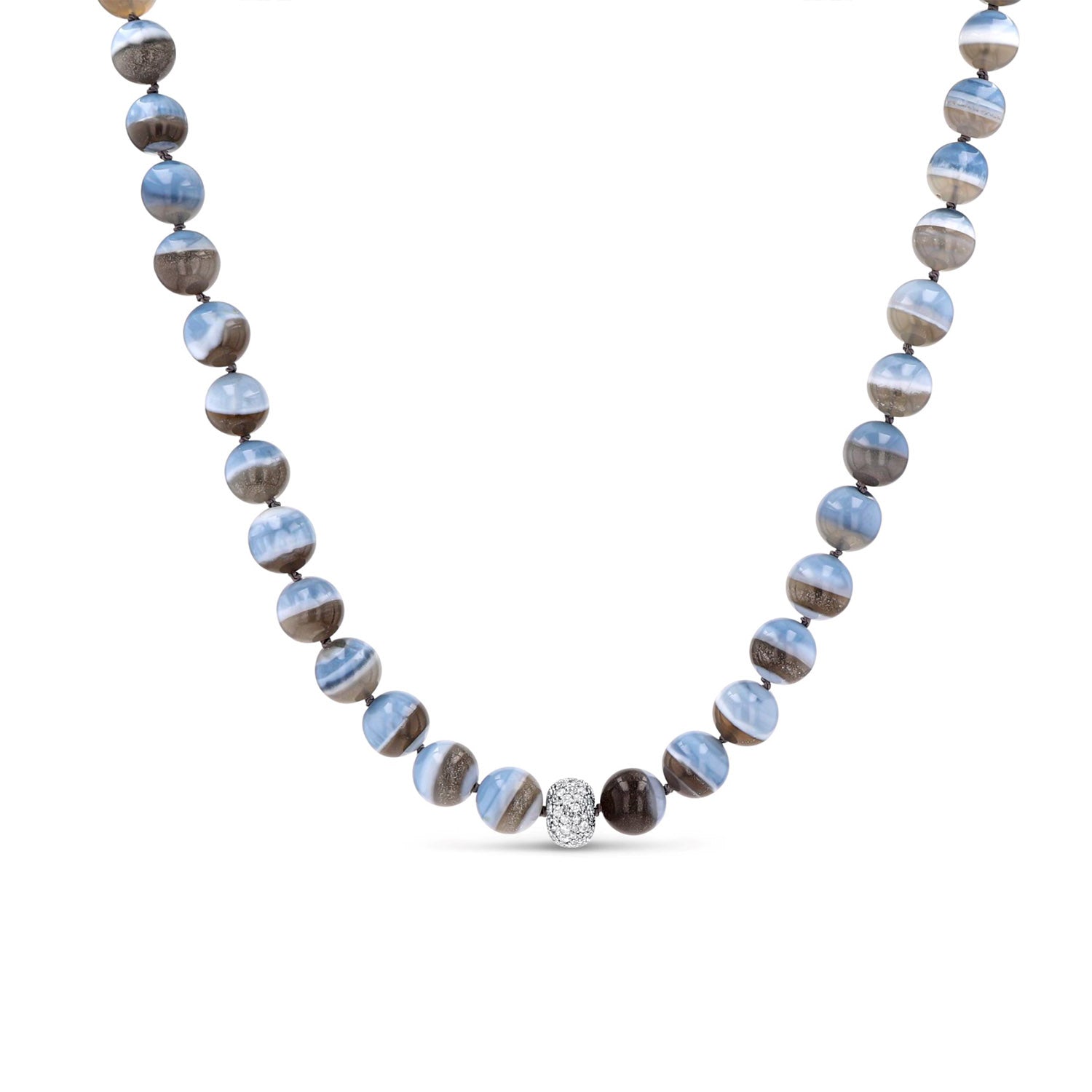 Blue Opal Matrix Bead Necklace with Cobblestone Diamond Donut - 16-18"  N0003148 - TBird