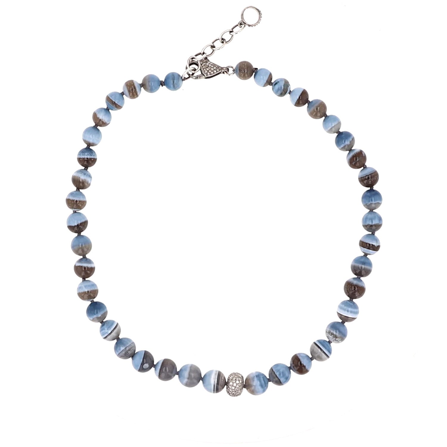 Blue Opal Matrix Bead Necklace with Cobblestone Diamond Donut - 16-18"  N0003148 - TBird