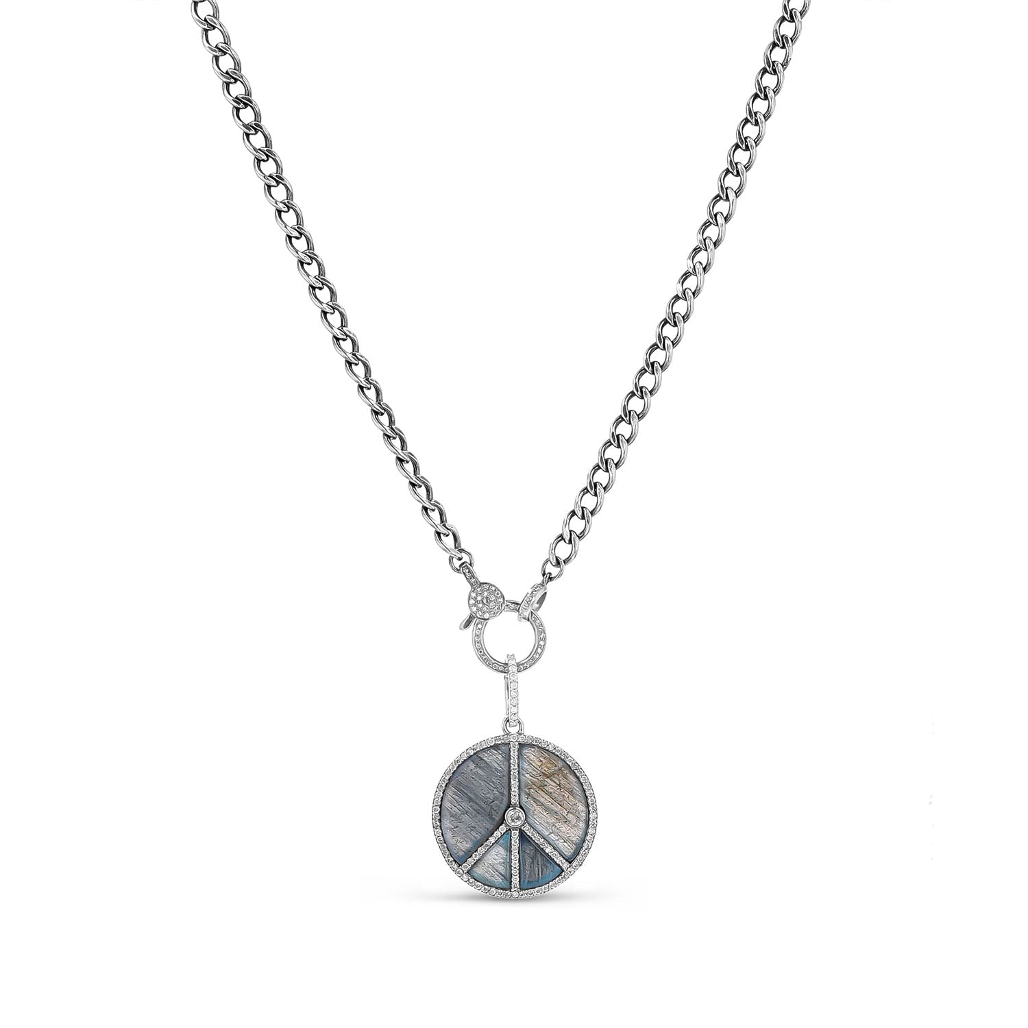 Labradorite Inlay and Diamond Peace Necklace N0003167 - TBird