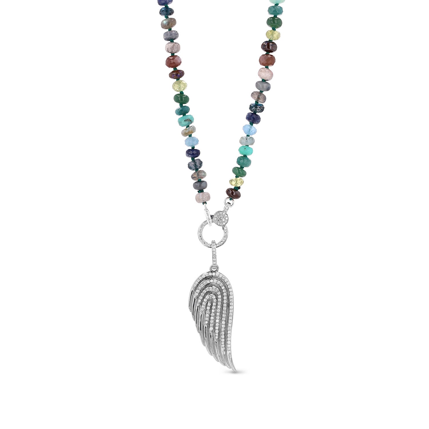 Diamond Angel Wing Pendant on Montecito Nights Bead Necklace - 34"  N0003356 - TBird