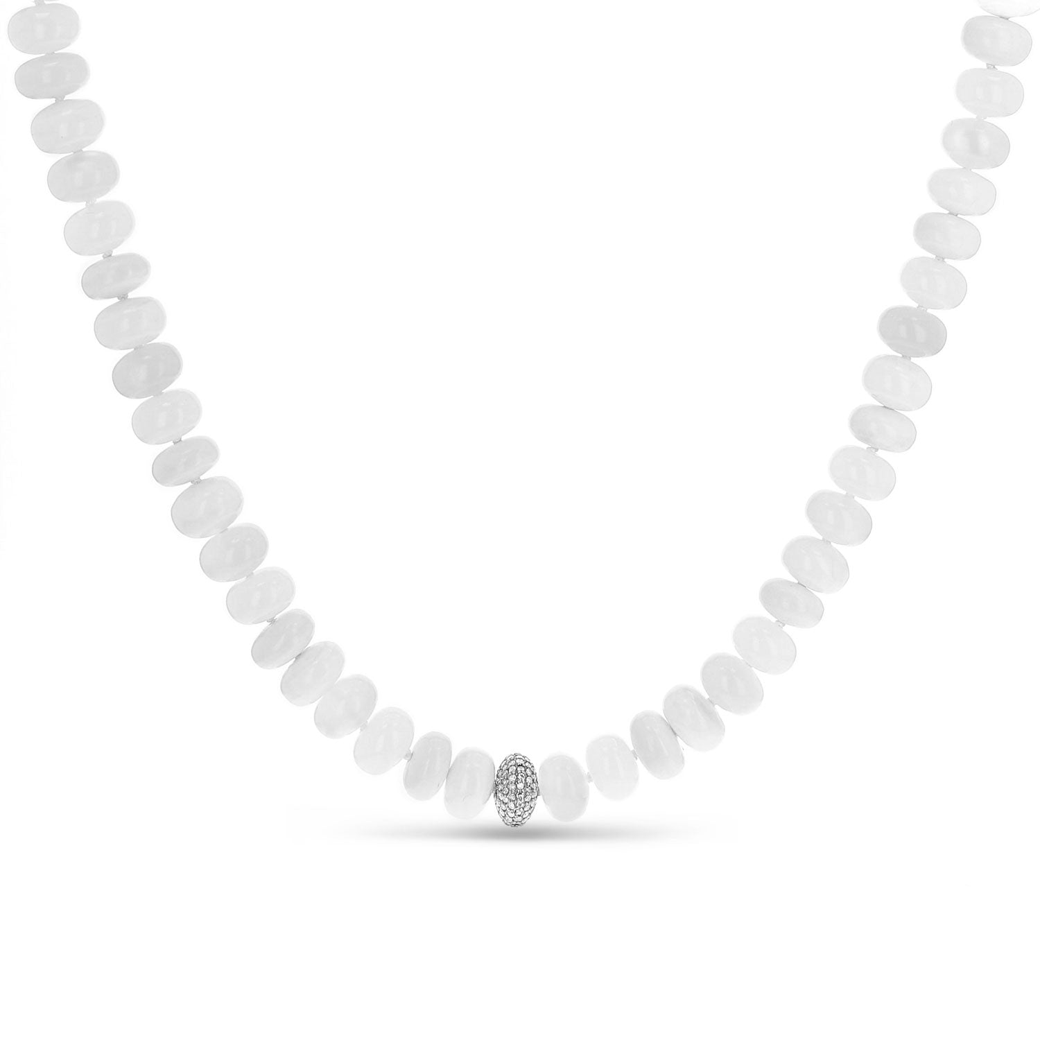 White Bead Mix Knotted Necklace with Diamond Donut - 16-18"  N0003365 - TBird