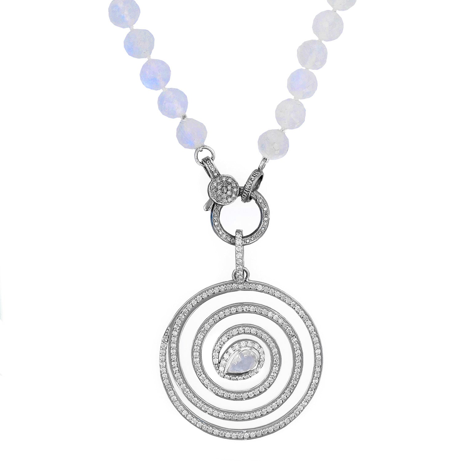 Diamond Open Waveform Spiral Moonstone Pendant on Rainbow Moonstone Necklace - 36"  N0003421 - TBird