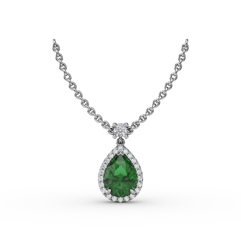 Emerald and Diamond Teardrop Necklace N1777E - TBird
