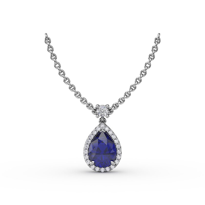 Sapphire and Diamond Teardrop Necklace N1777S - TBird
