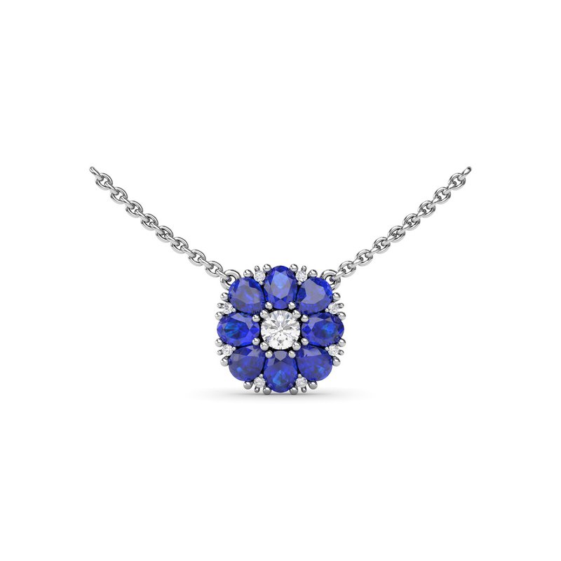Sapphire Flower Cluster Necklace N1873S - TBird