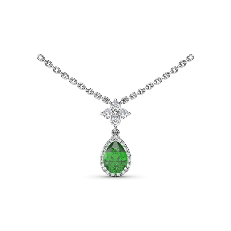 Emerald and Diamond Teardrop Necklace N1882E - TBird