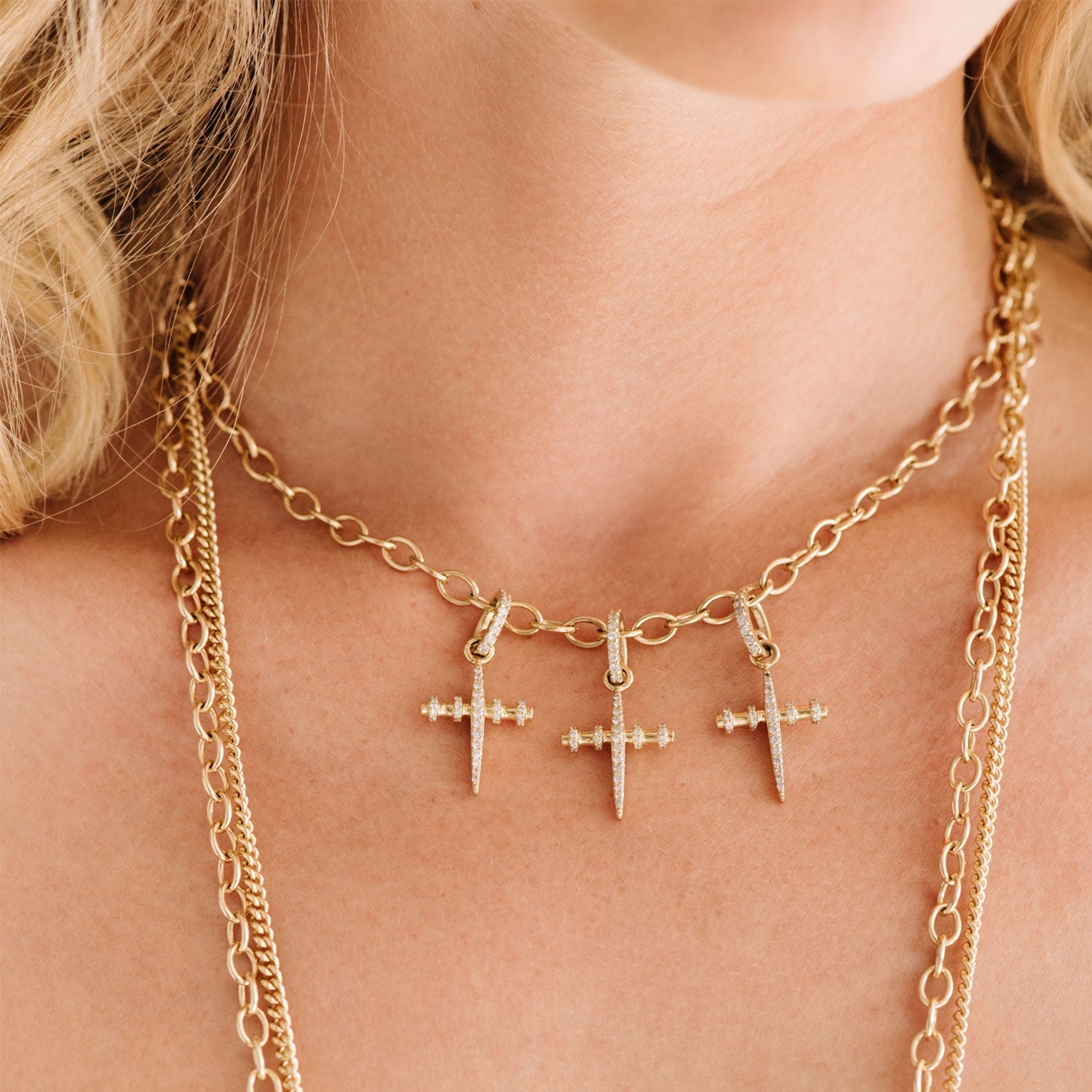 14K Gold Trio Armour Cross Necklace NG000005 - TBird