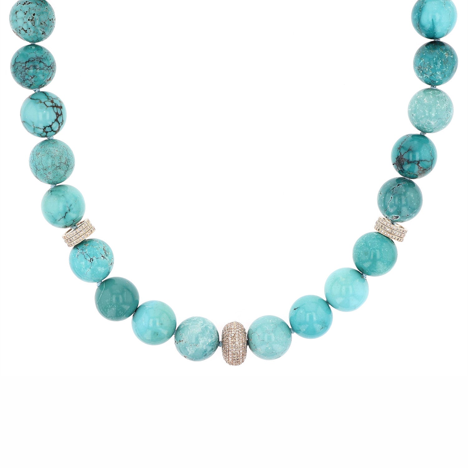14K Gold Turquoise Diamond Bead Necklace  NG002635 - TBird