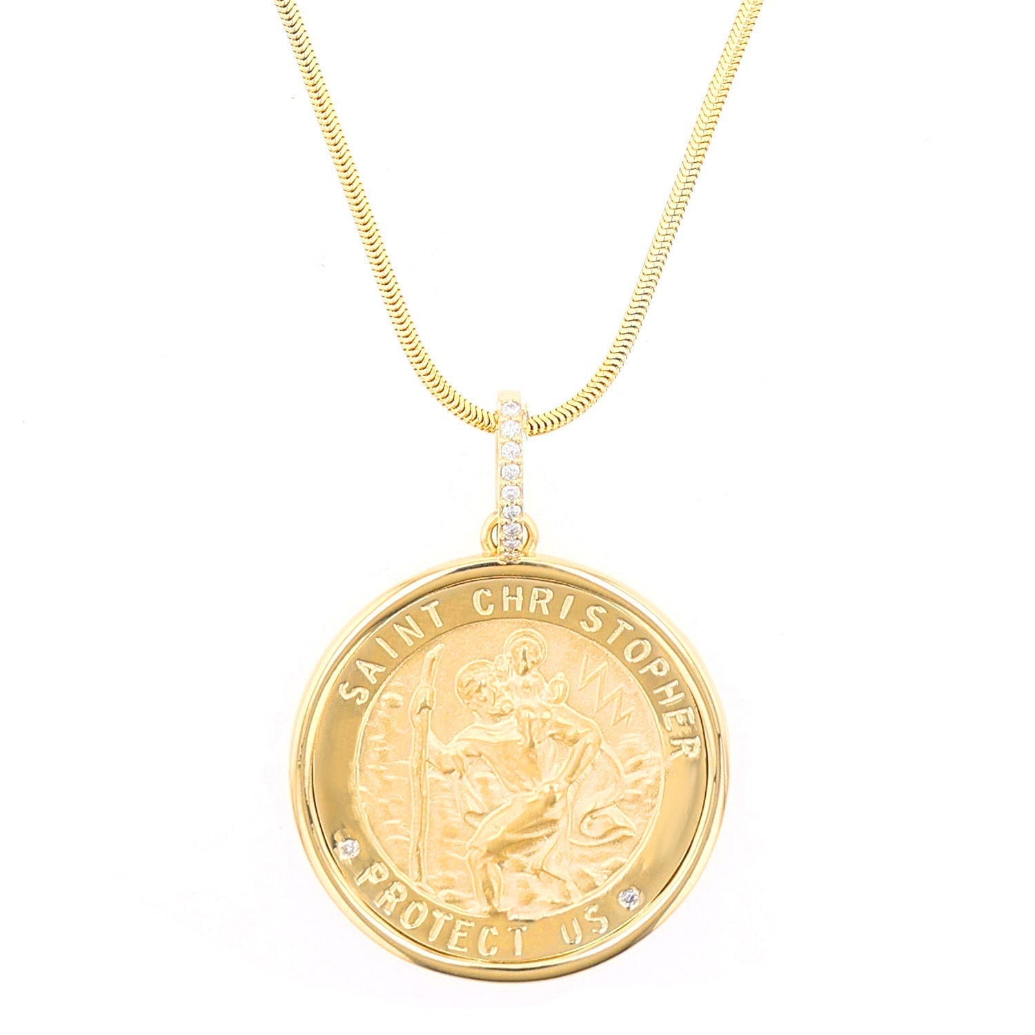 14K St. Christopher Protect Us Pendant on 14K Snake Chain - 30"  NG002639 - TBird