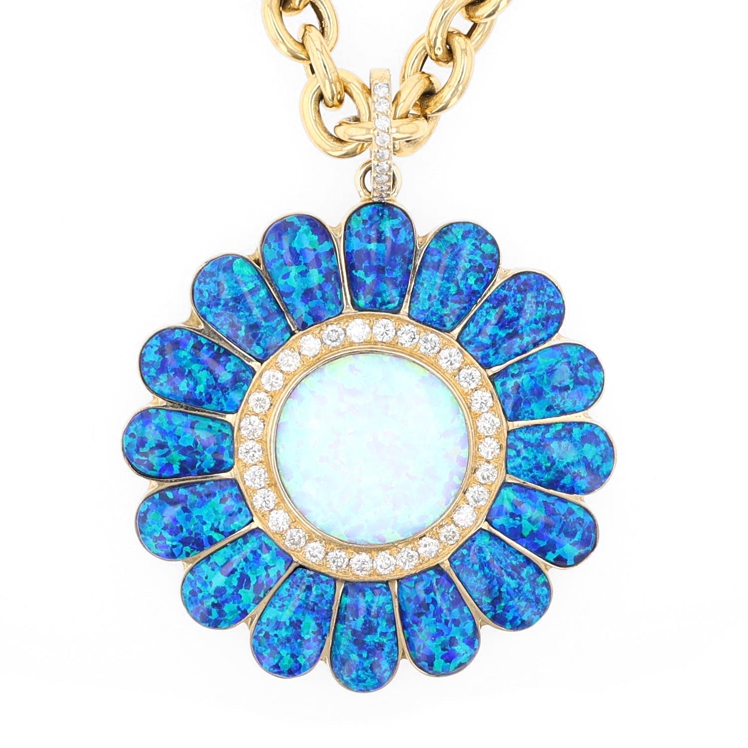14k Yellow Gold Opal Diamond Pendant Necklace NG002759 - TBird