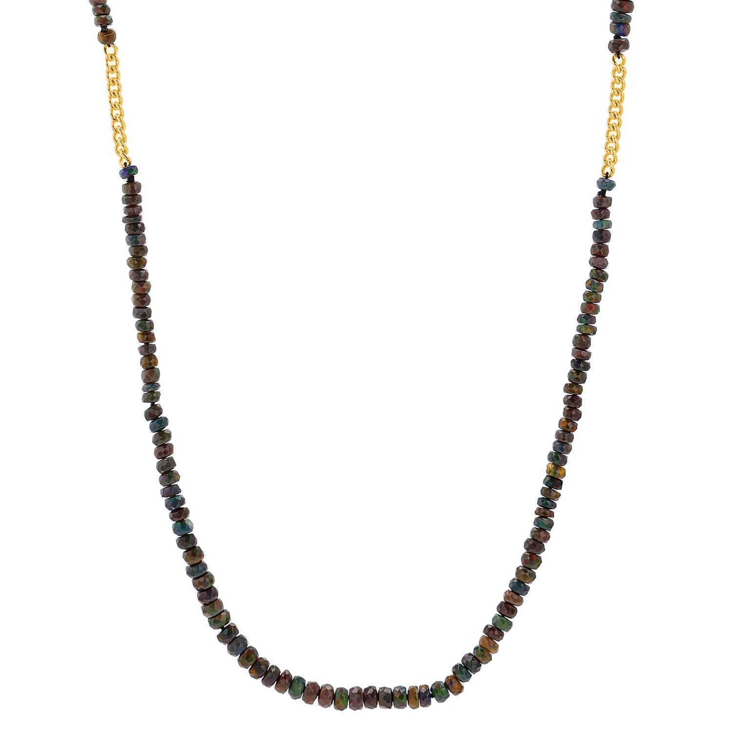 14k Ethiopian Black Opal and Curb Station Layering Necklace NG002782 - TBird