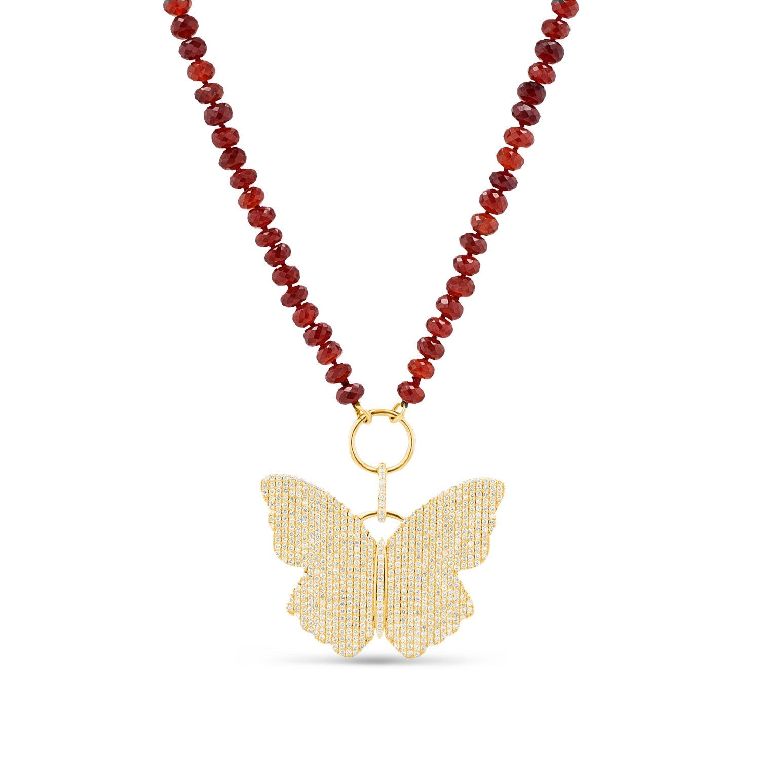 14k Hessonite Garnet and Diamond Butterfly Necklace NG002818 - TBird
