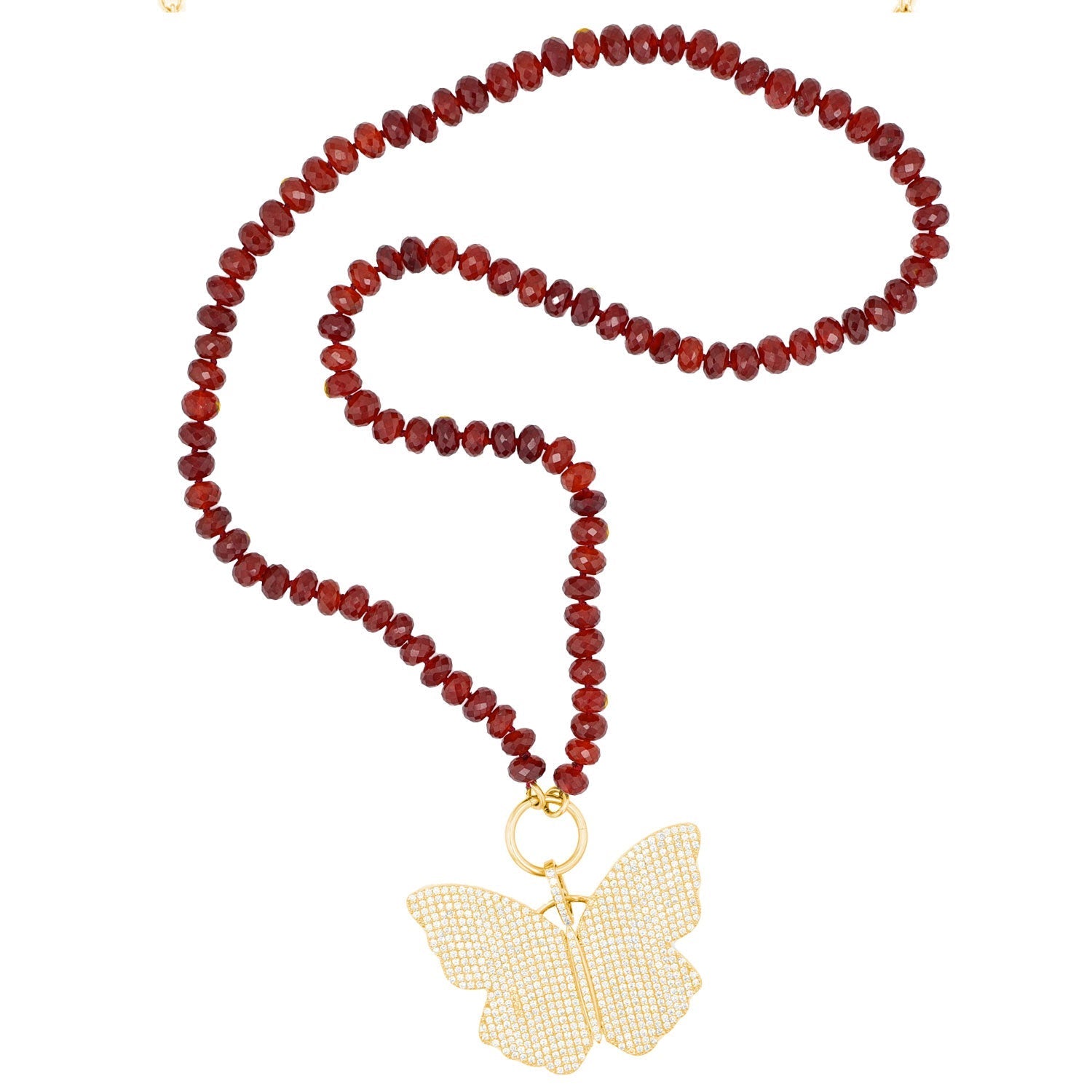 14k Hessonite Garnet and Diamond Butterfly Necklace NG002818 - TBird