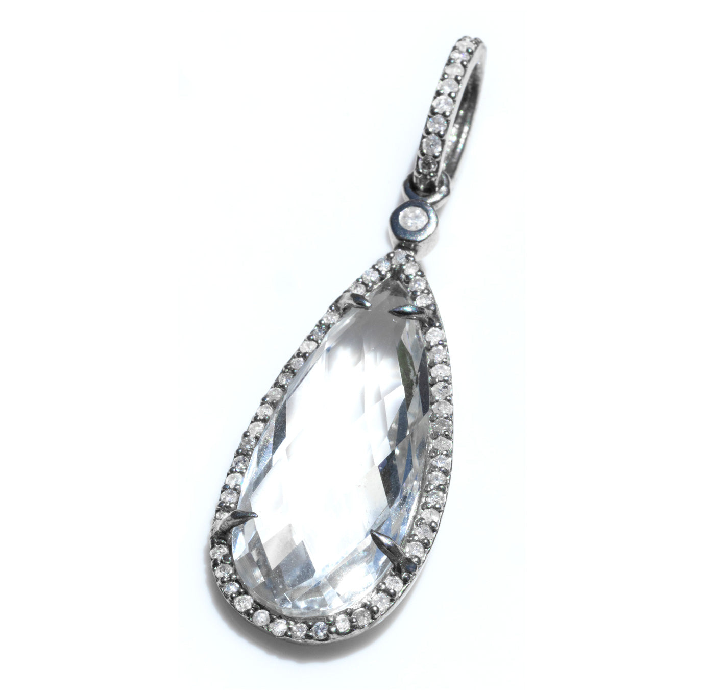 Crystal Quartz & Diamond Teardrop Pendant with Diamond Bezel  P0000327 - TBird