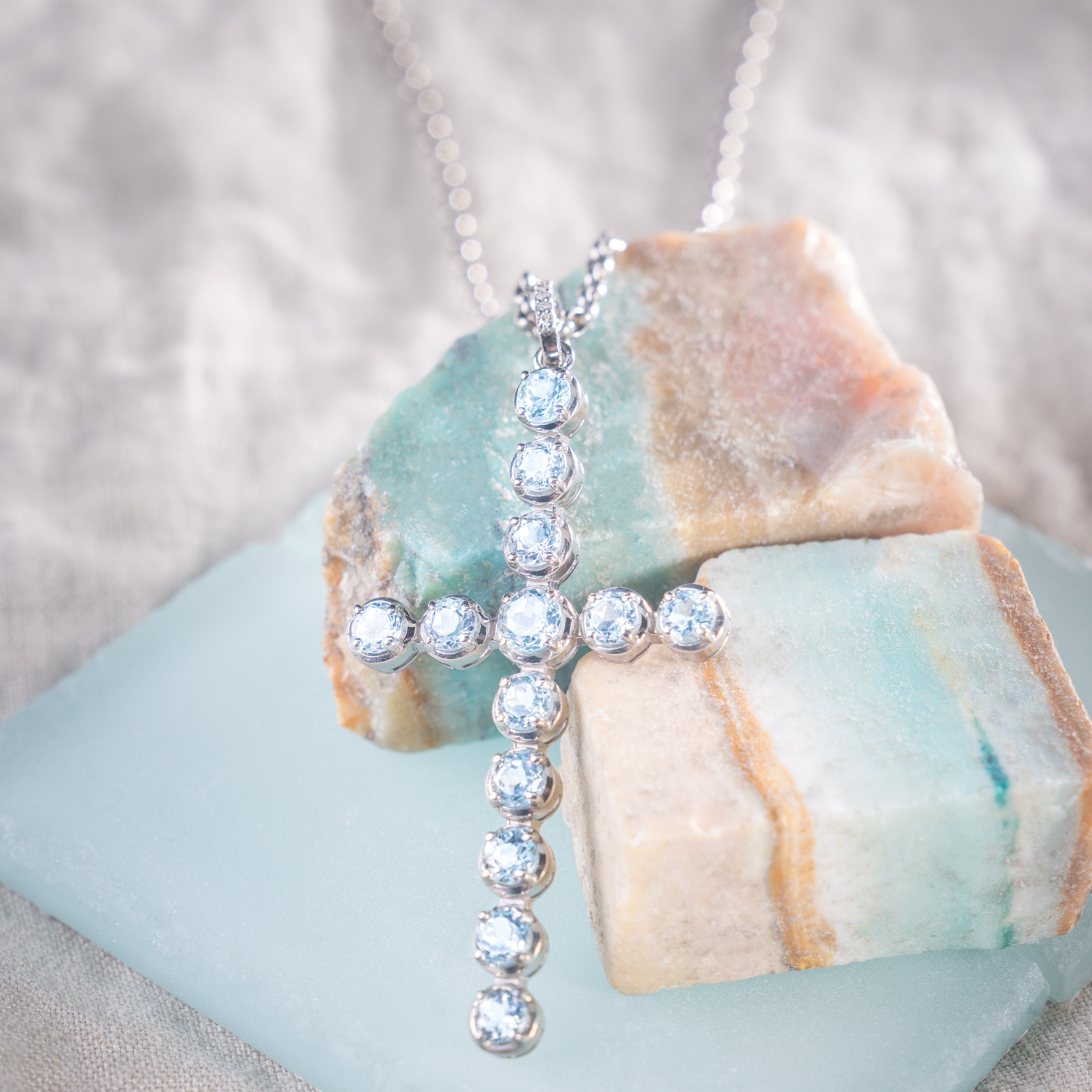 Aquamarine and Diamond Cross Pendant P0000355 - TBird