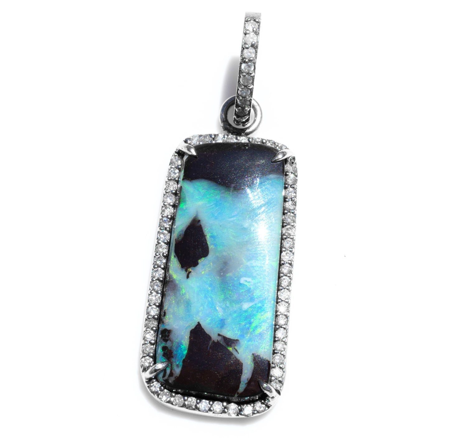 Australian Opal & Diamond Rectangle Pendant  P0000678 - TBird