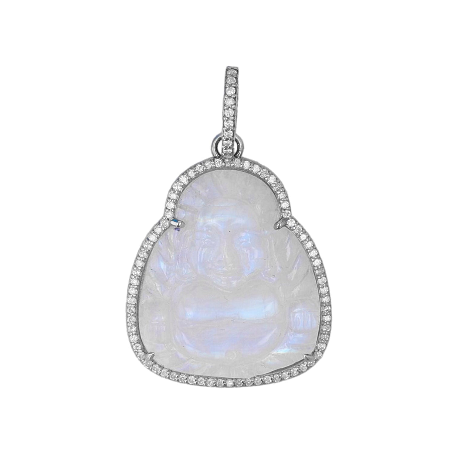 Rainbow Moonstone Carved Sitting Buddha Diamond Pendant  P0000947 - TBird