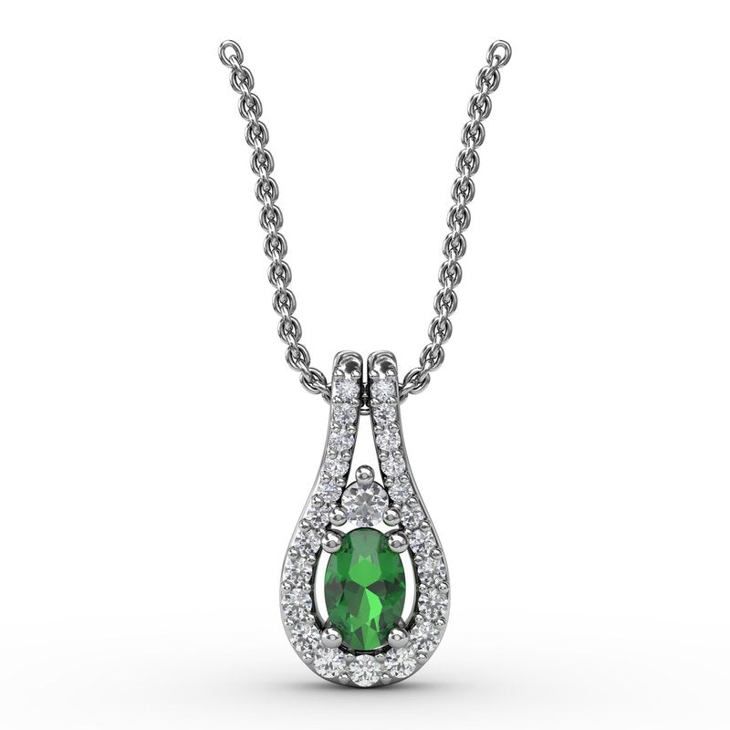 Halo Teardrop Emerald and Diamond Pendant P1434E - TBird