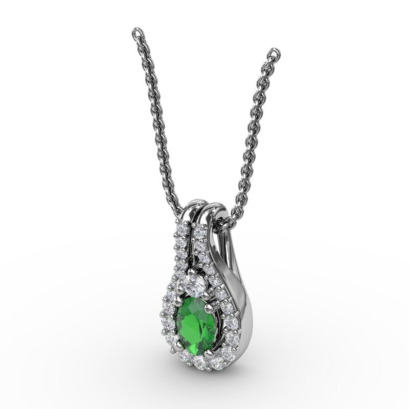 Halo Teardrop Emerald and Diamond Pendant P1434E - TBird