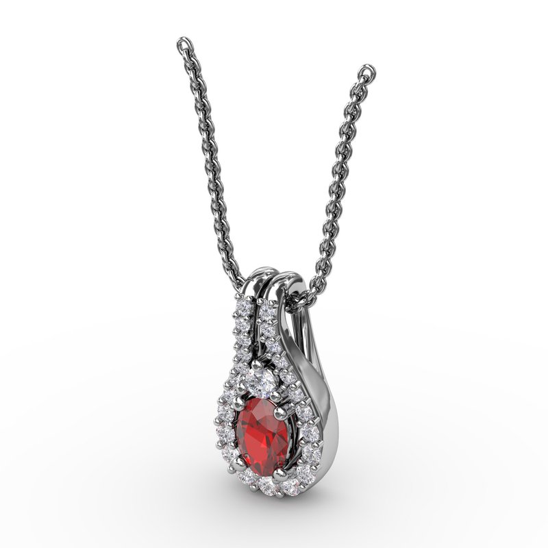 Halo Teardrop Ruby and Diamond Pendant P1434R - TBird