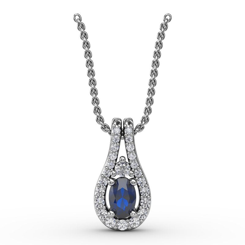 Halo Teardrop Sapphire and Diamond Pendant P1434S - TBird