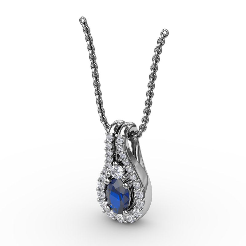 Halo Teardrop Sapphire and Diamond Pendant P1434S - TBird