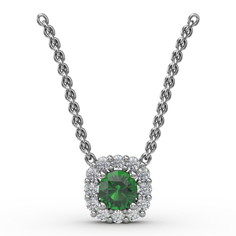 Classic Round Emerald and Diamond Pendant P1504E - TBird