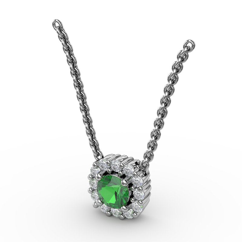 Classic Round Emerald and Diamond Pendant P1504E - TBird