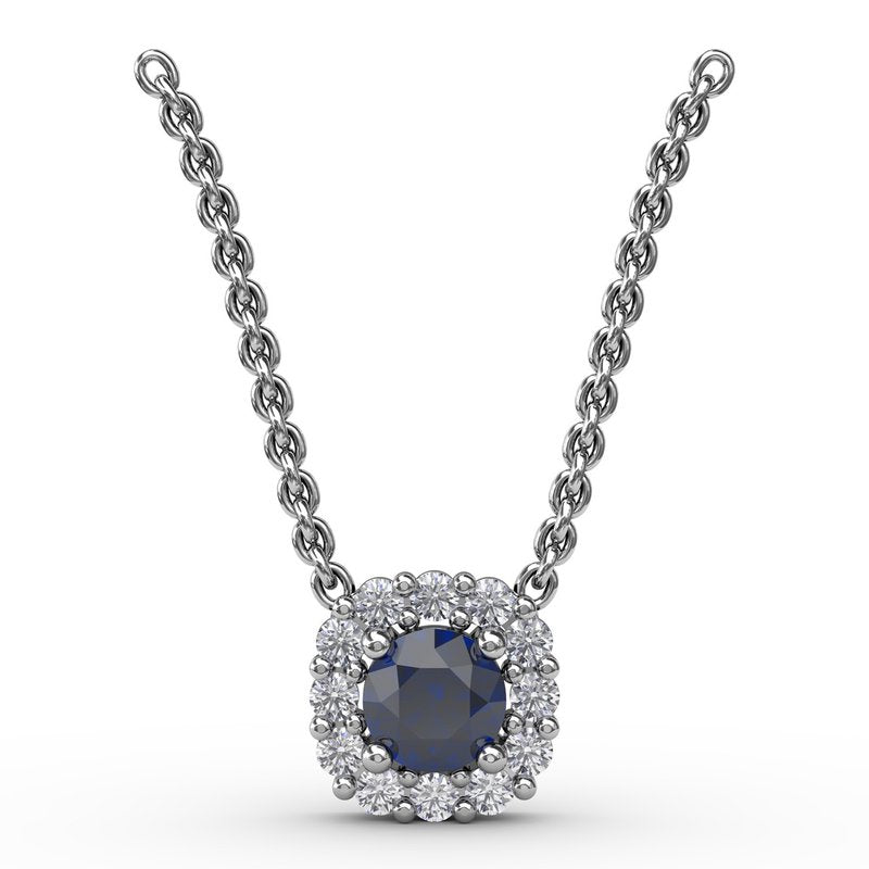 Classic Round Sapphire and Diamond Pendant P1504S - TBird