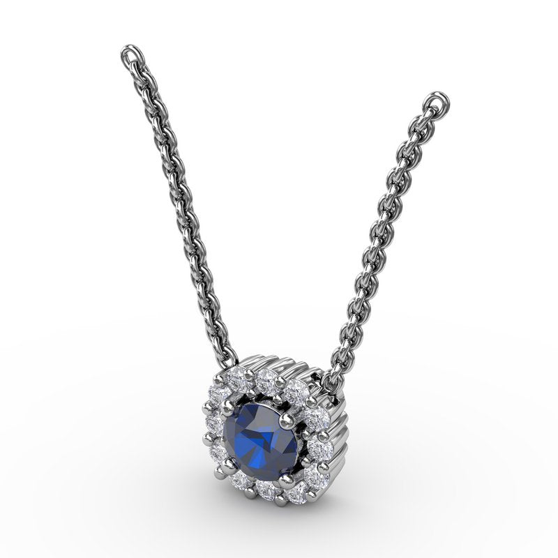 Classic Round Sapphire and Diamond Pendant P1504S - TBird