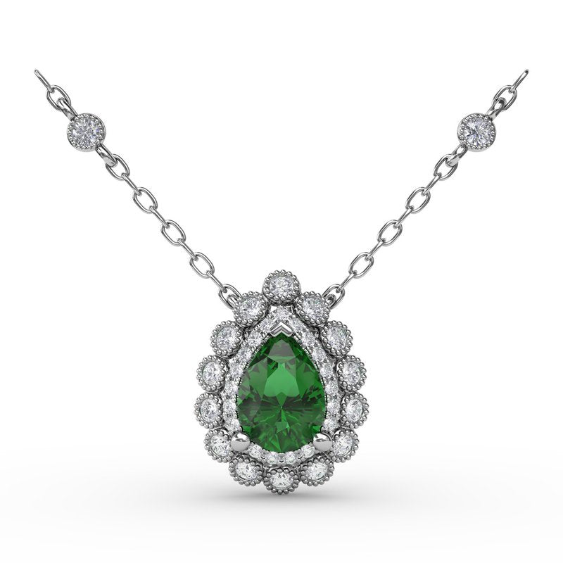 Floral Teardrop Emerald and Diamond Pendant P1768E - TBird