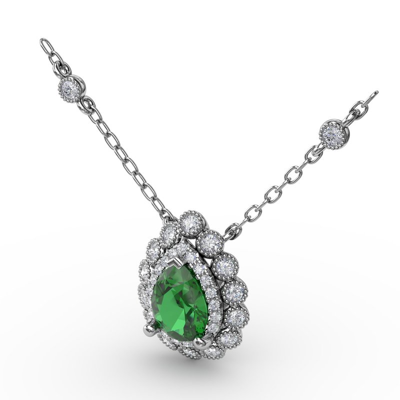 Floral Teardrop Emerald and Diamond Pendant P1768E - TBird